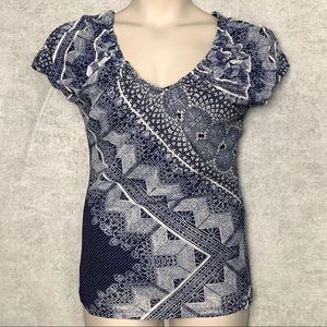 Anthropologie Navy and White Printed Shirt